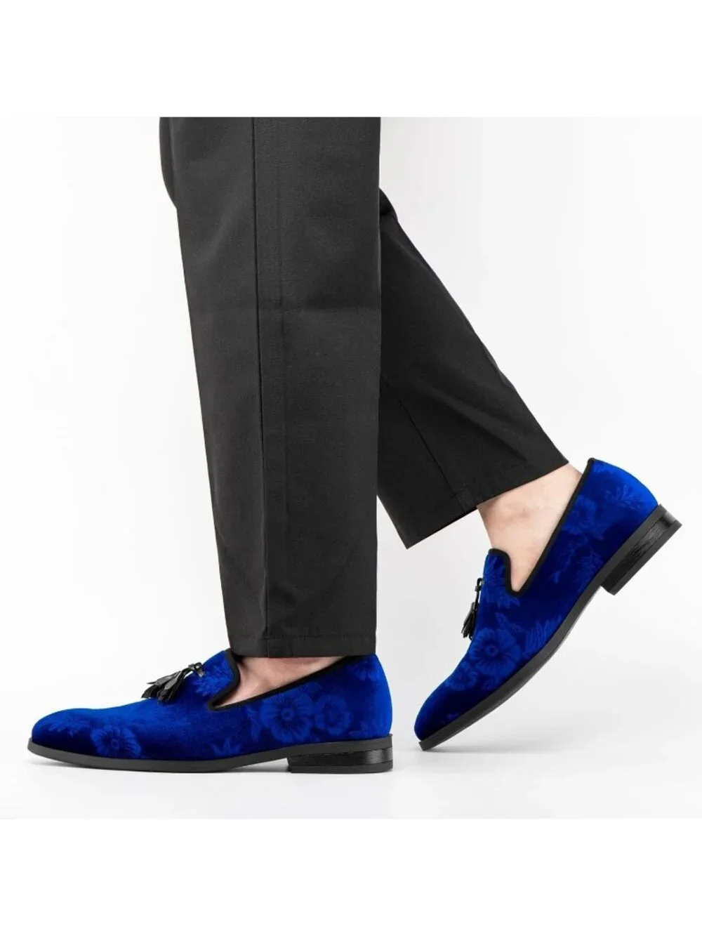 JITAI Men's Blue30 Rubber Loafers Tassels Spikes Comfortable Wedding Prom Shoes